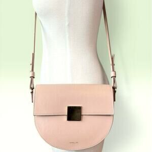 DeMellier London Womens Mini Oslo Leather Half Moon Crossbody Shoulder Bag Pink